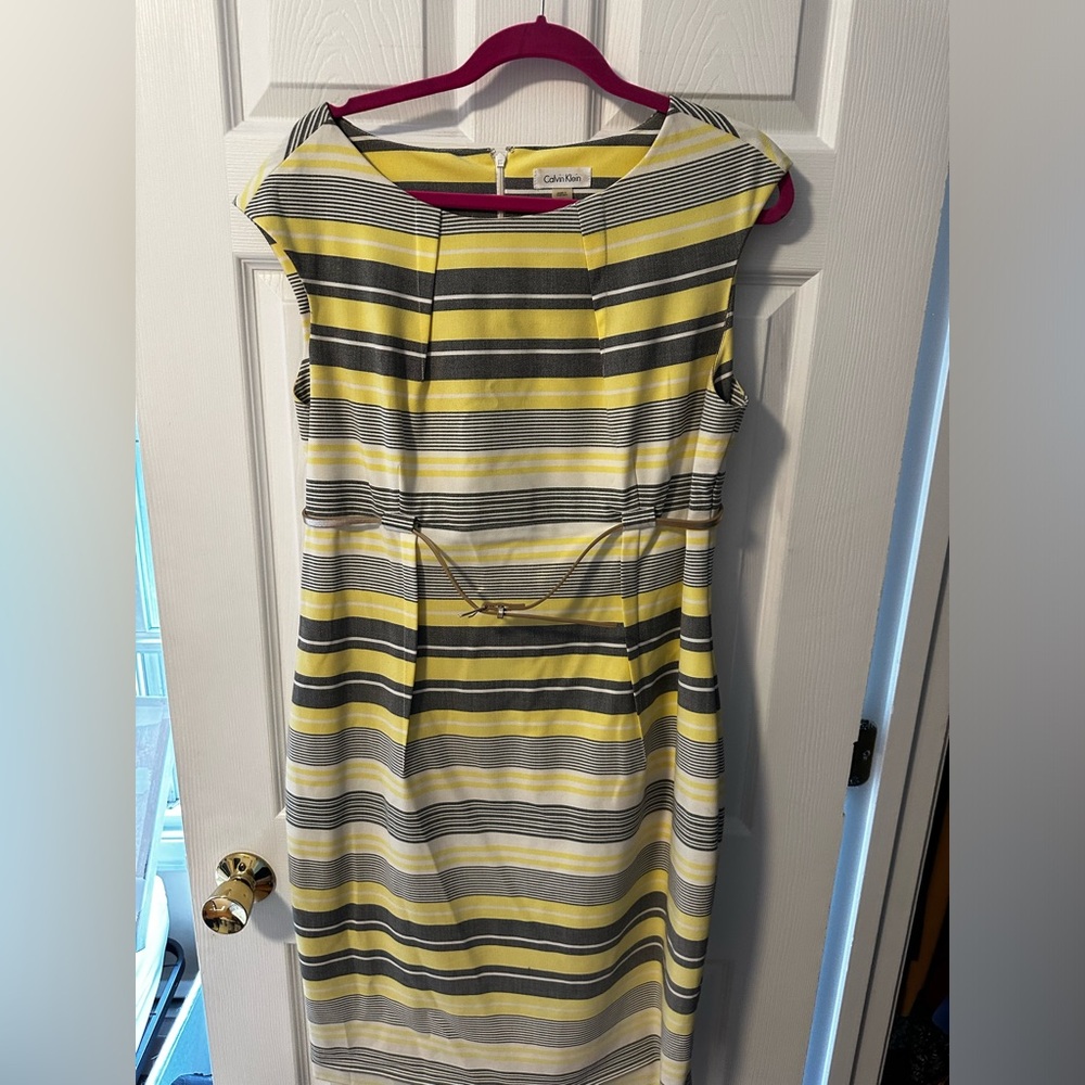 Yellow and Grey Striped Calvin Klein Dress